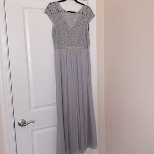 Gray lace bodice formal maxi dress